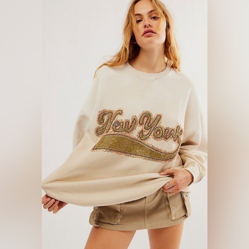 FREE PEOPLE Bali Drifter Sweatshirt Pullover Crew Oversized Size Small NWT